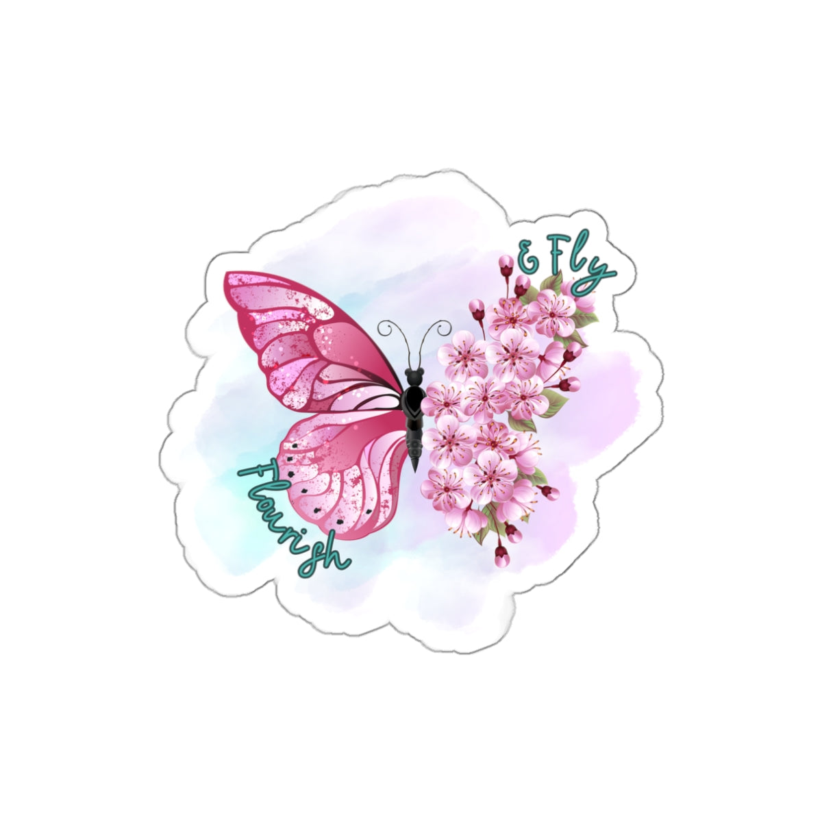 Flourish & Fly Butterfly Die-Cut Stickers | Inspirational Floral Stickers for Laptop, Water Bottle, Journals - Stick This Sticker Co LLC