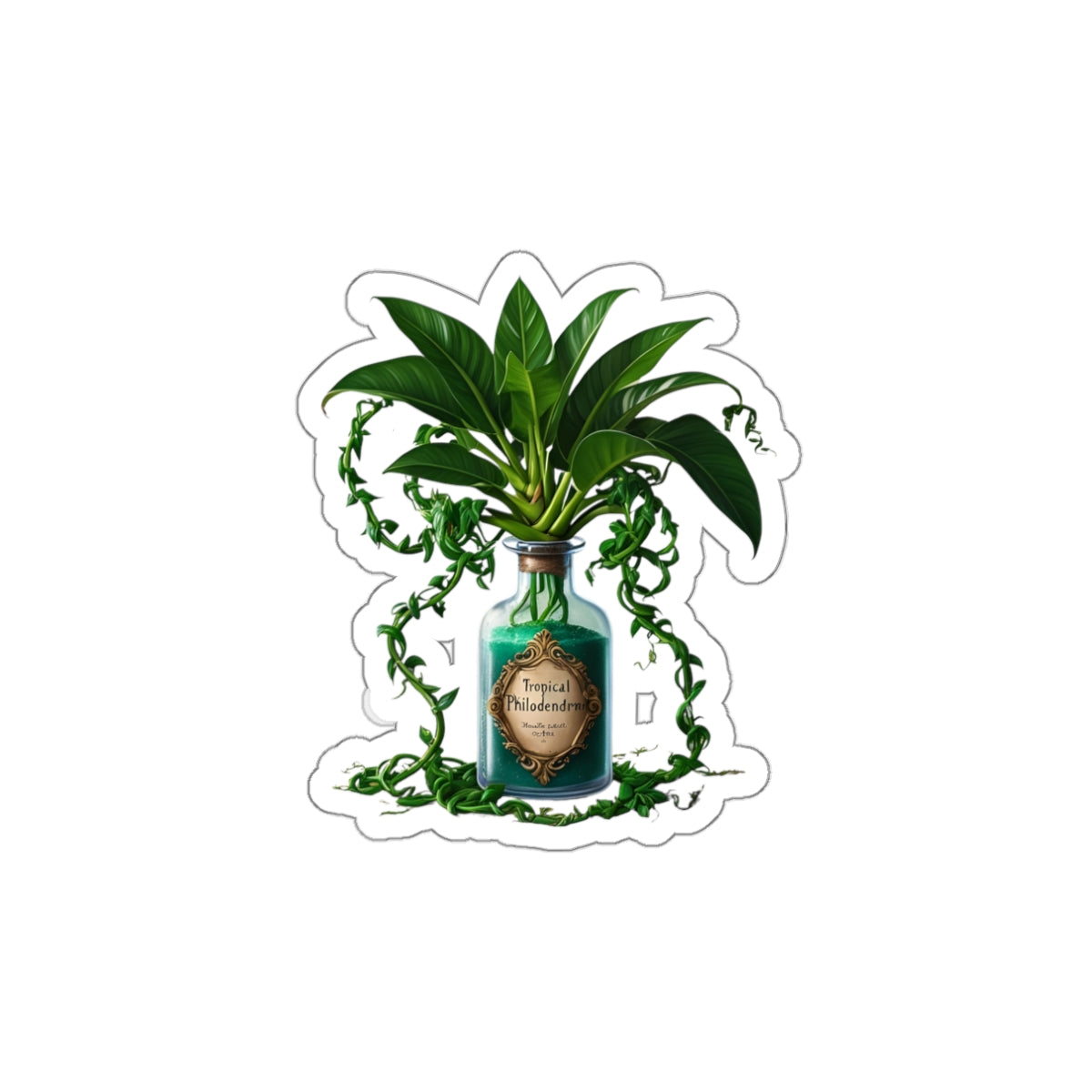 Tropical Philodendron in a Bottle Die-Cut Stickers - Perfect for Plant Lovers and Home Decor - Stick This Sticker Co LLC