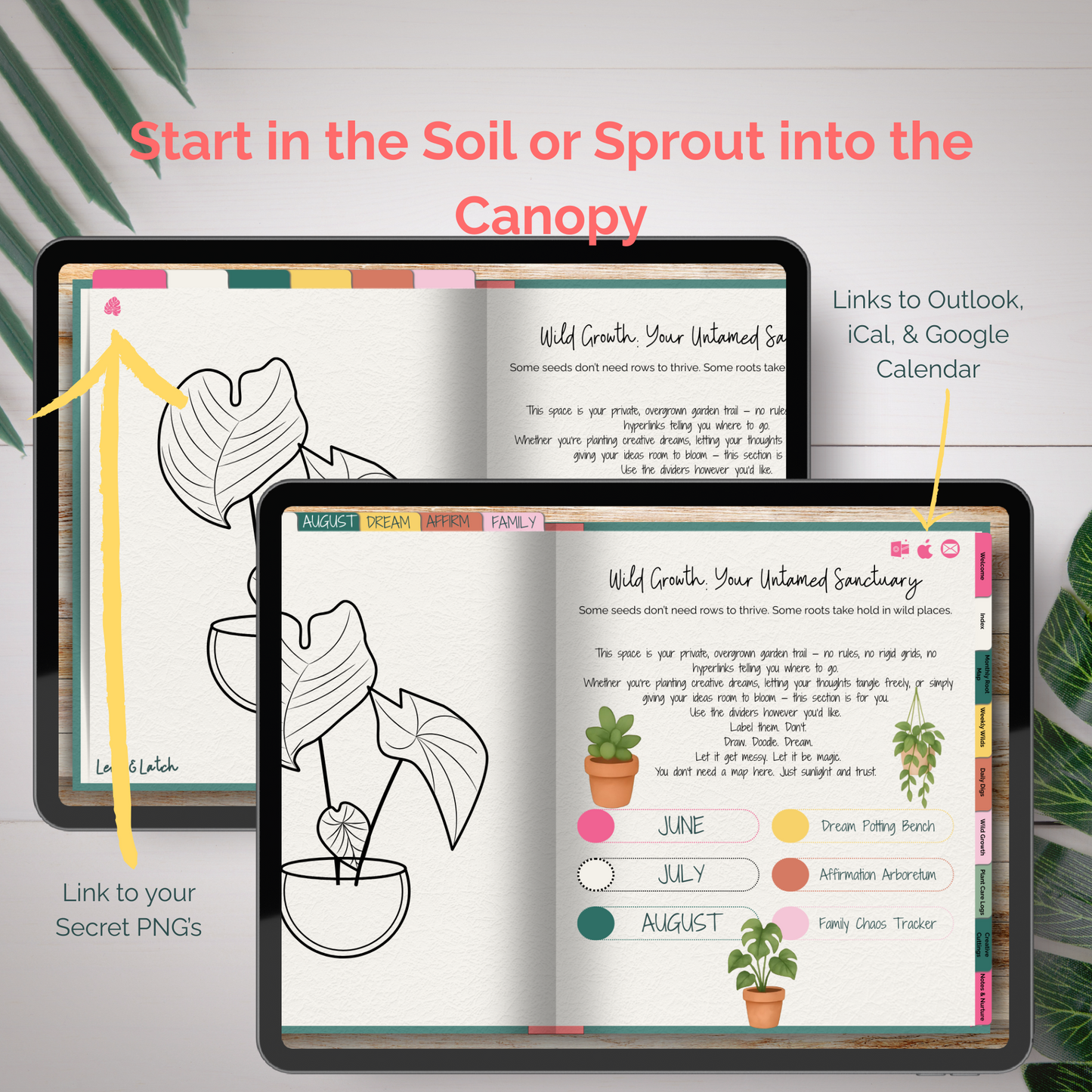 Leafy Life Planner – Volume 1 | Hyperlinked Digital Planner (Collab with Pink Punch Studio) - Stick This Sticker Co LLC