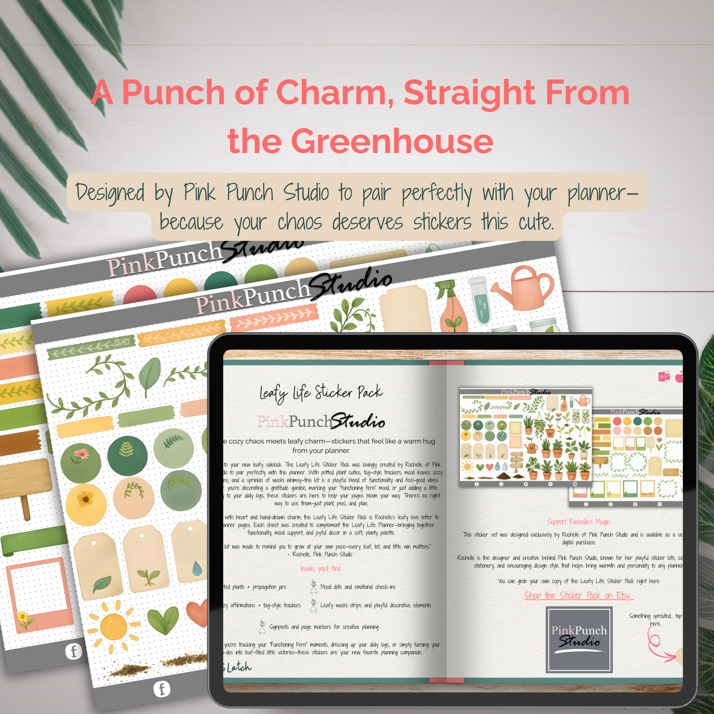 Leafy Life Planner – Volume 1 | Hyperlinked Digital Planner (Collab with Pink Punch Studio) - Stick This Sticker Co LLC