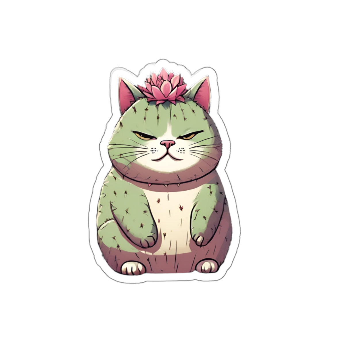Cactus Cat with Lotus Flower Die-Cut Stickers | Whimsical Cactus Cat Decor for Cat Lovers - Stick This Sticker Co LLC
