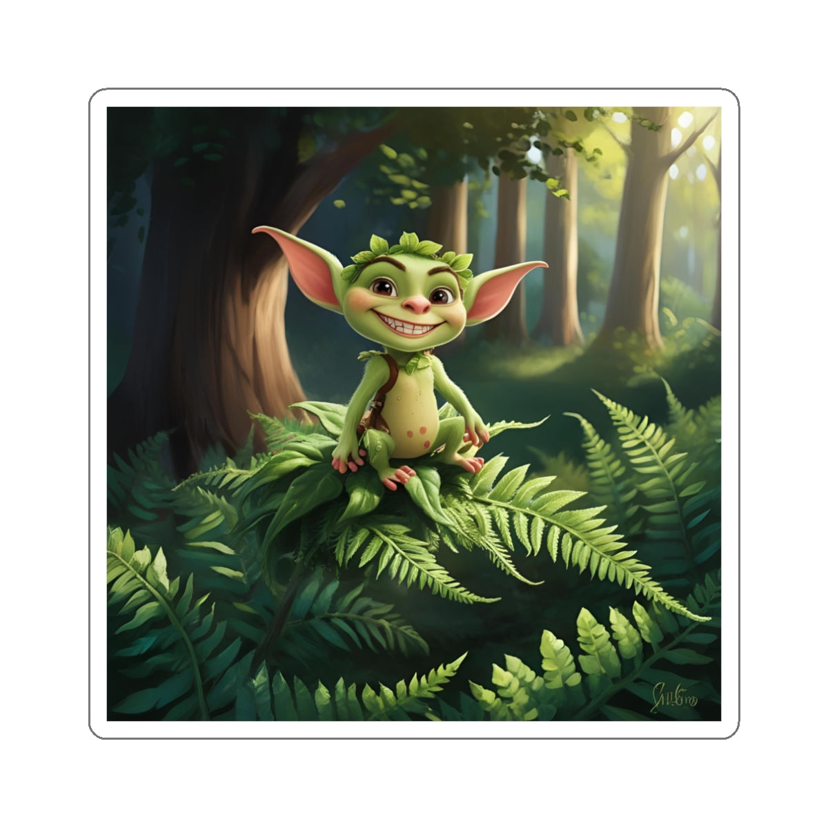 Grinning Forest Gremlin Die-Cut Stickers | Adorable Nature-Inspired Décor for Kids & Fantasy Lovers - Stick This Sticker Co LLC