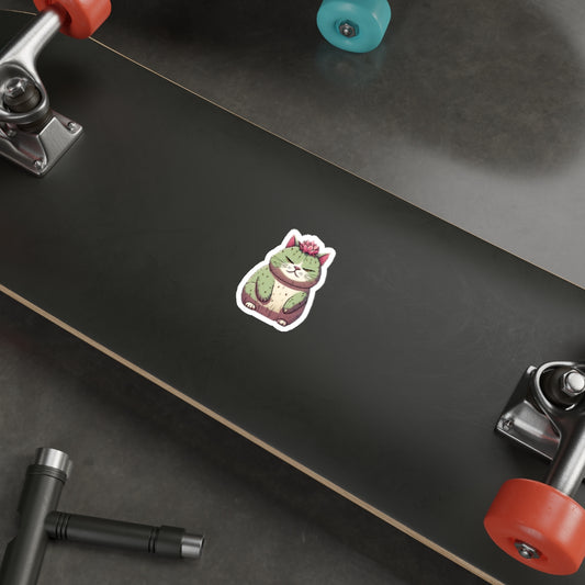 Cactus Cat with Lotus Flower Die-Cut Stickers | Whimsical Cactus Cat Decor for Cat Lovers - Stick This Sticker Co LLC