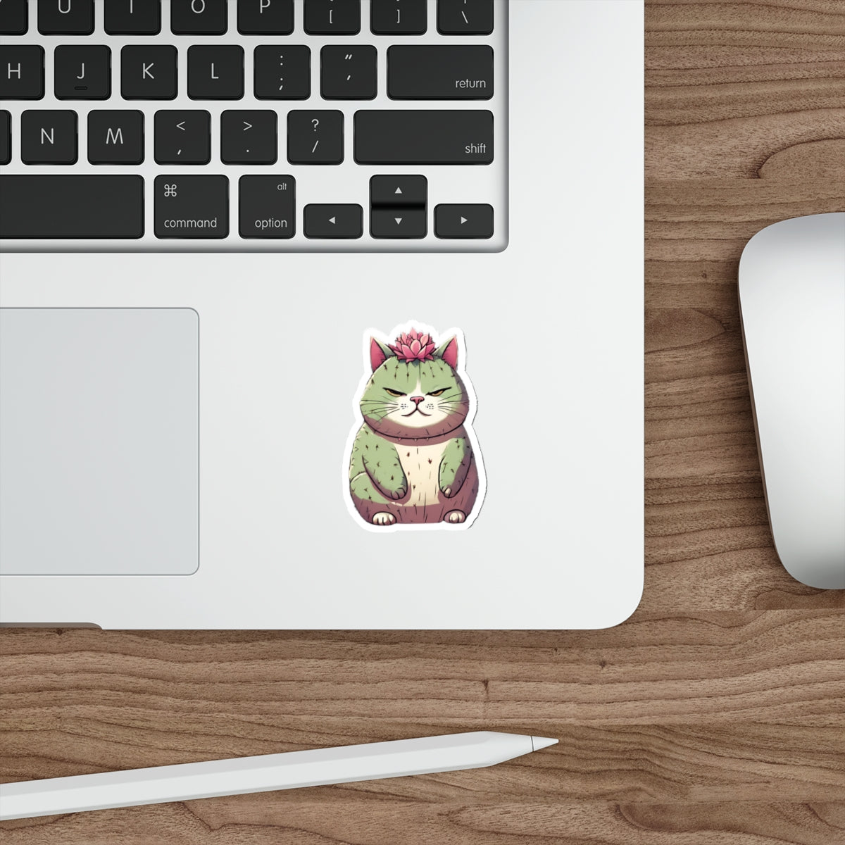 Cactus Cat with Lotus Flower Die-Cut Stickers | Whimsical Cactus Cat Decor for Cat Lovers - Stick This Sticker Co LLC