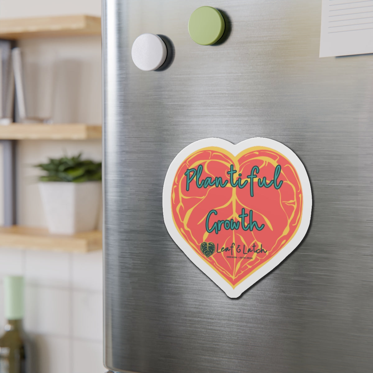 Plantiful Growth – Coral Edition Die-Cut Magnet - Inspirational Heart Design for Home & Office Decor - Stick This Sticker Co LLC