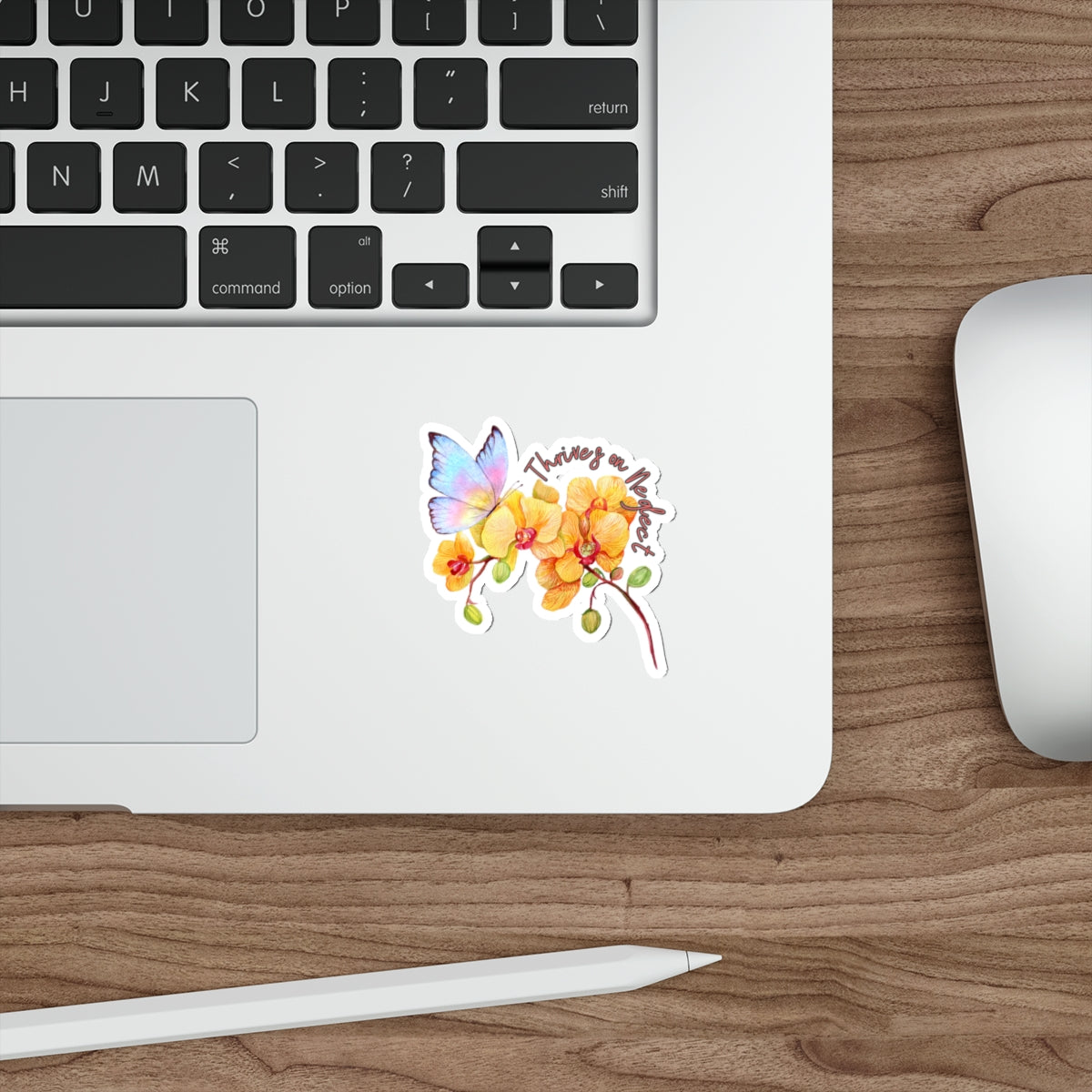 Thrives on Neglect Die-Cut Stickers - "Thrives on Neglect" Floral & Butterfly Design - Stick This Sticker Co LLC