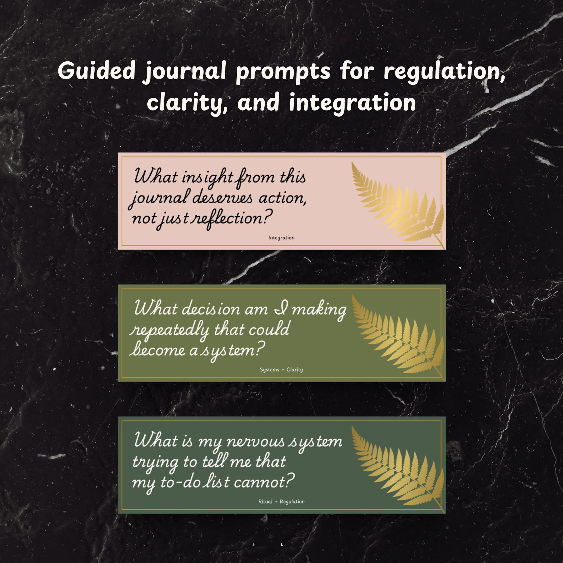 Business Ritual Reset journal prompt stickers shown in pink, olive, and forest green colorways