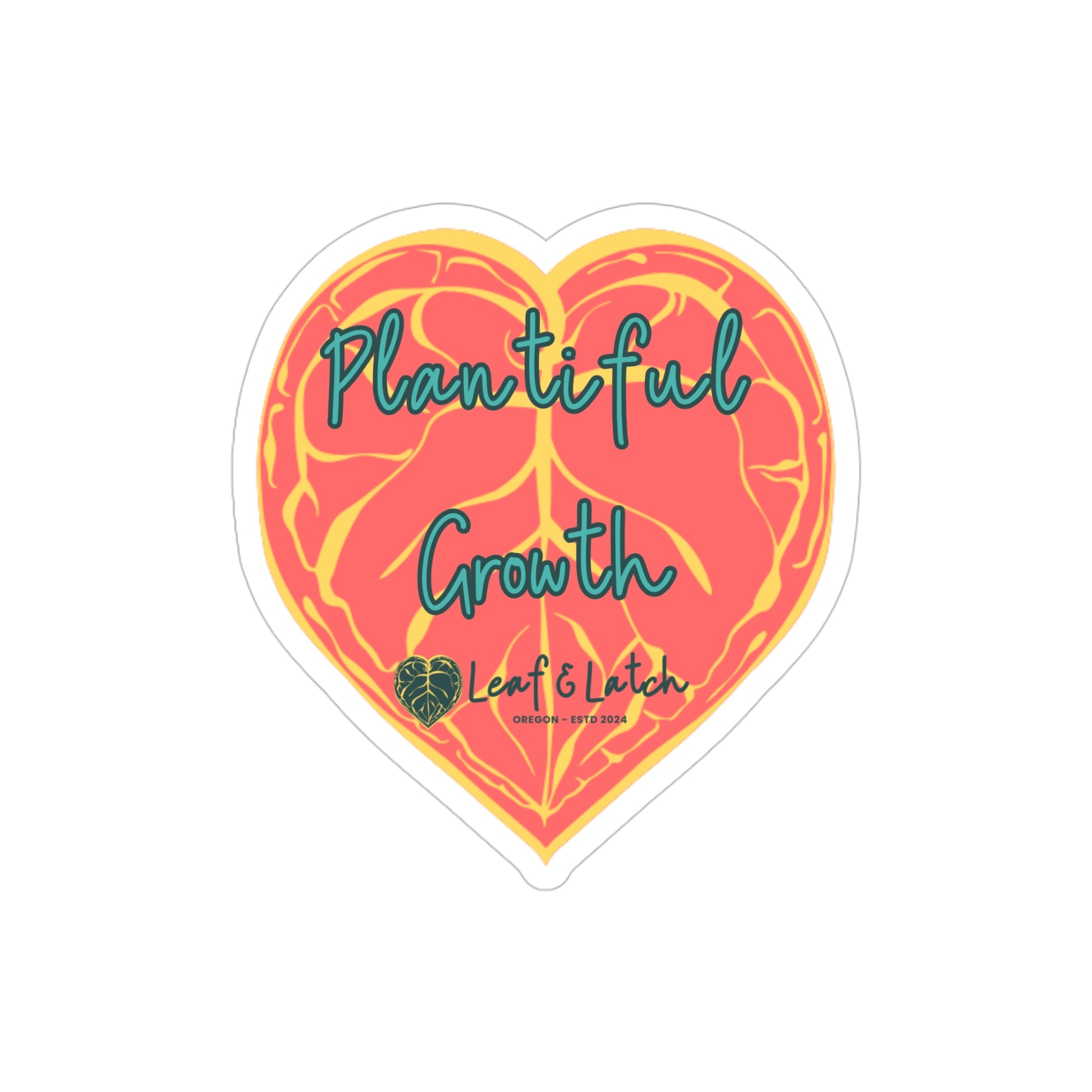 Plantiful Growth – Coral Edition Die-Cut Outdoor Sticker – Heart Design for Nature Lovers - Stick This Sticker Co LLC