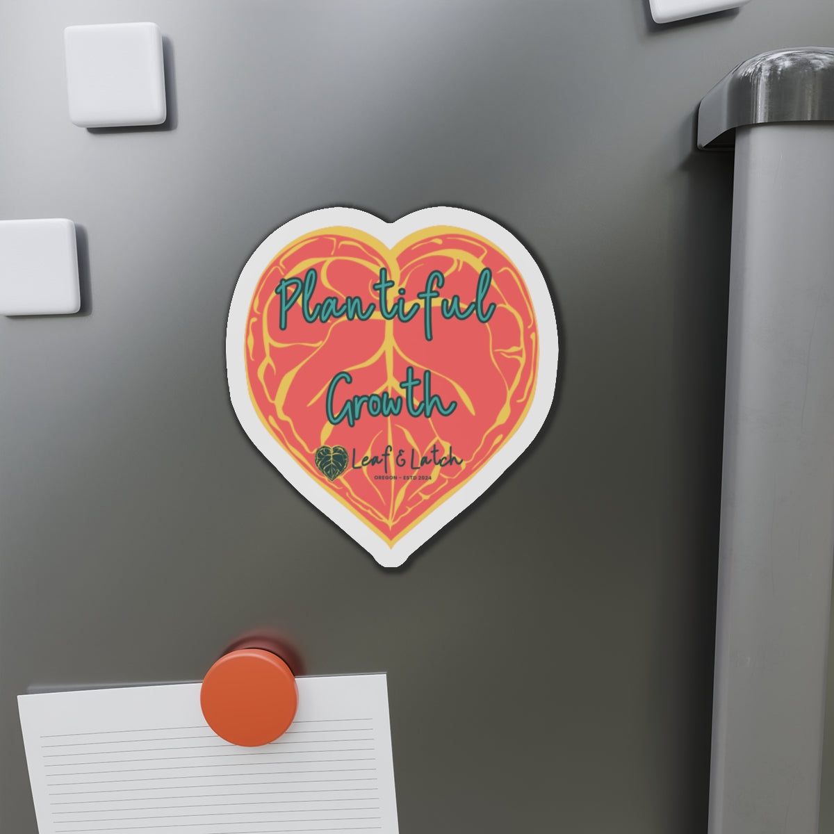 Plantiful Growth – Coral Edition Die-Cut Magnet - Inspirational Heart Design for Home & Office Decor - Stick This Sticker Co LLC