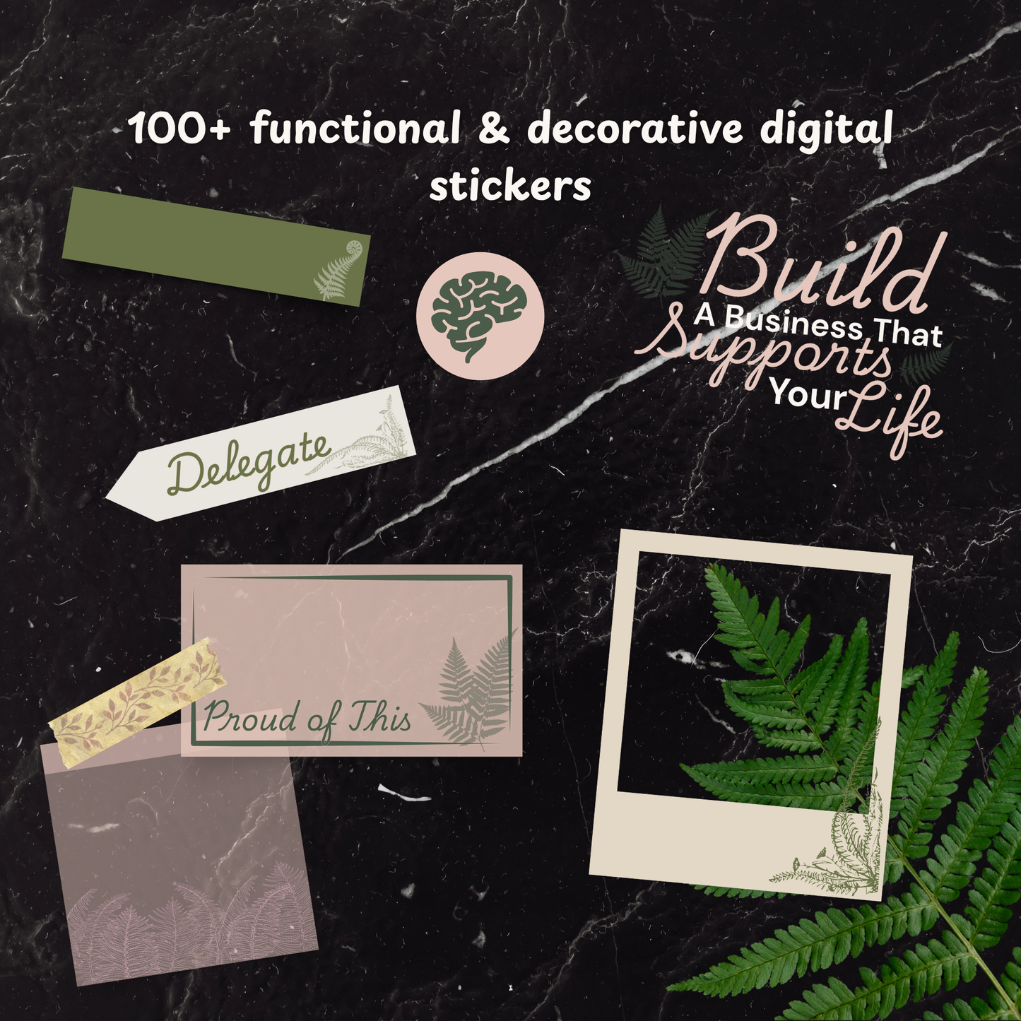 Sample of the 100+ functional and decorative digital stickers included in Business Ritual Reset