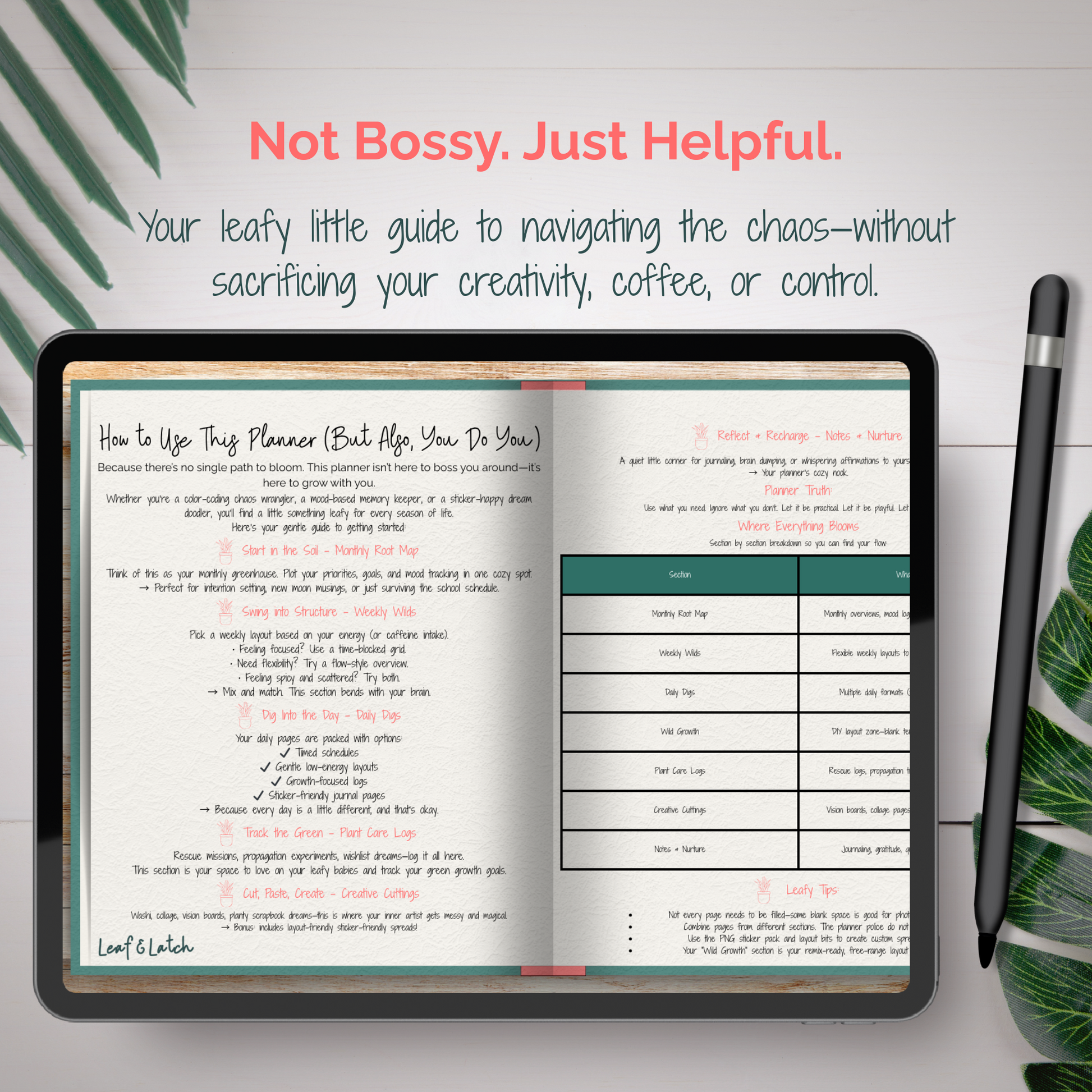 Leafy Life Planner – Volume 1 | Hyperlinked Digital Planner (Collab with Pink Punch Studio) - Stick This Sticker Co LLC