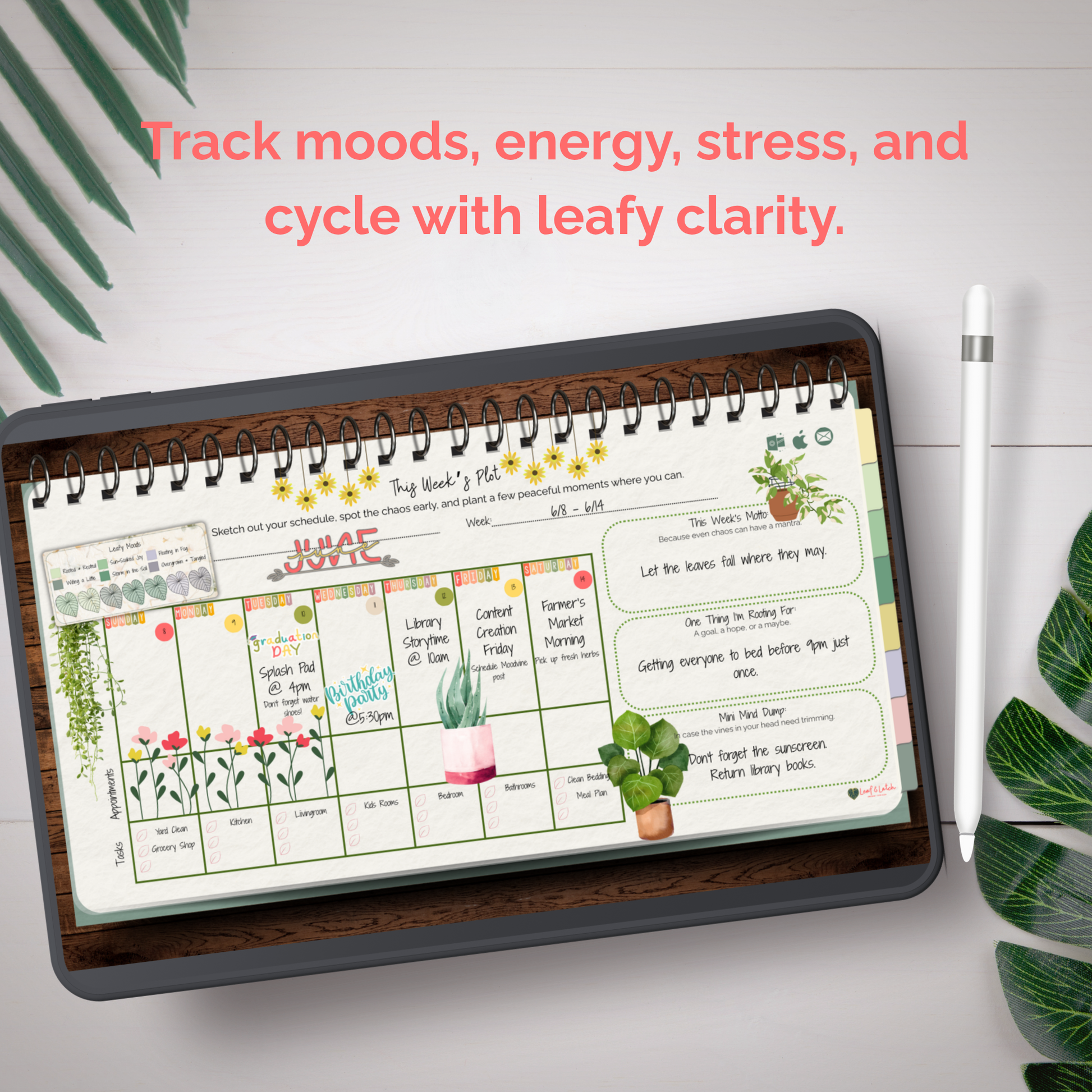 Moodvine Wellness Tracker Pack | 64 Planty PNG Stickers for Mood, Energy, Stress & Cycle Tracking - Stick This Sticker Co LLC