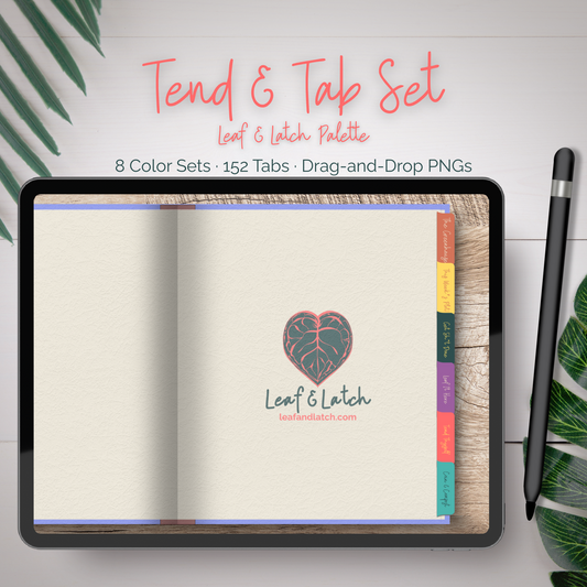 Tend & Tab Digital Planner Tabs – 152 PNG Stickers | 8 Botanical Color Sets | Compatible with GoodNotes, Notability, Zinnia - Stick This Sticker Co LLC