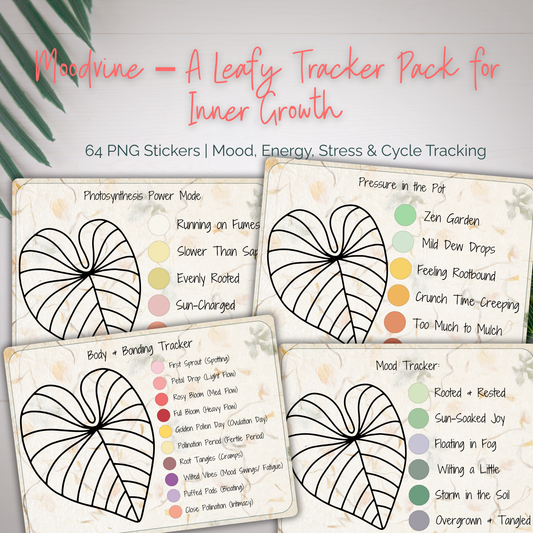 Moodvine Wellness Tracker Pack | 64 Planty PNG Stickers for Mood, Energy, Stress & Cycle Tracking - Stick This Sticker Co LLC