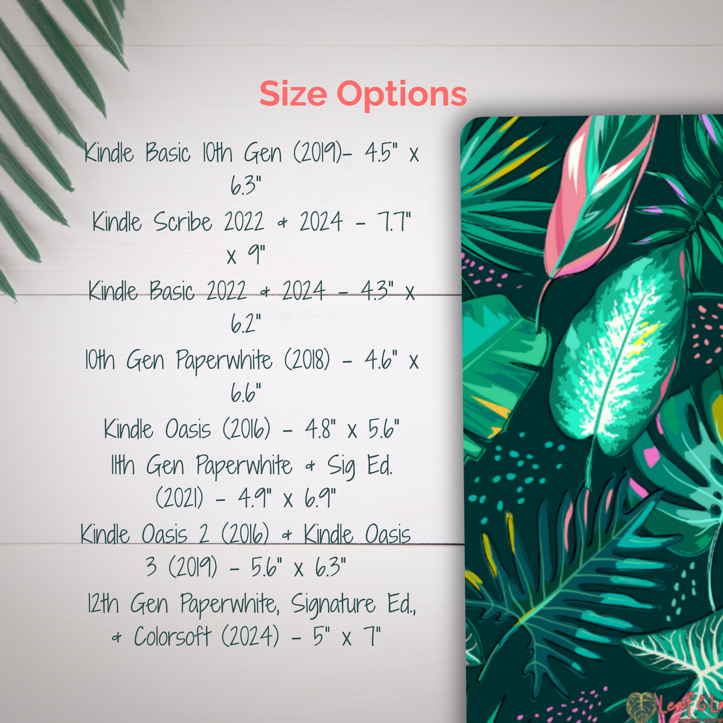 Leafy Kindle Insert Pack – Volume 1 | ALL 8 Sizes Bundle (Printable Inserts for Clear Kindle Cases) - Stick This Sticker Co LLC