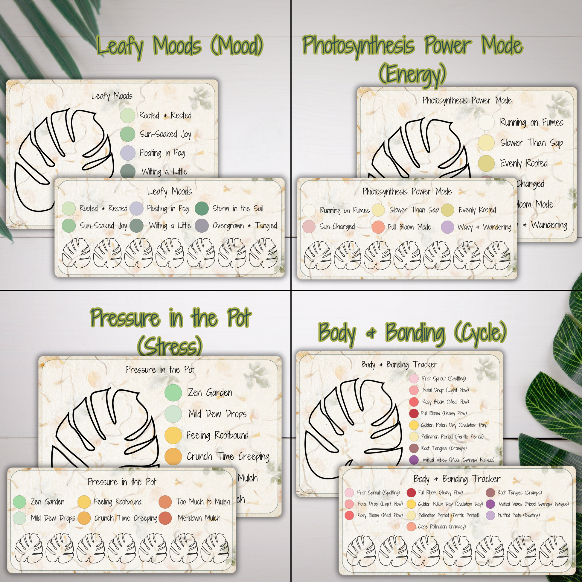 Moodvine Wellness Tracker Pack | 64 Planty PNG Stickers for Mood, Energy, Stress & Cycle Tracking - Stick This Sticker Co LLC