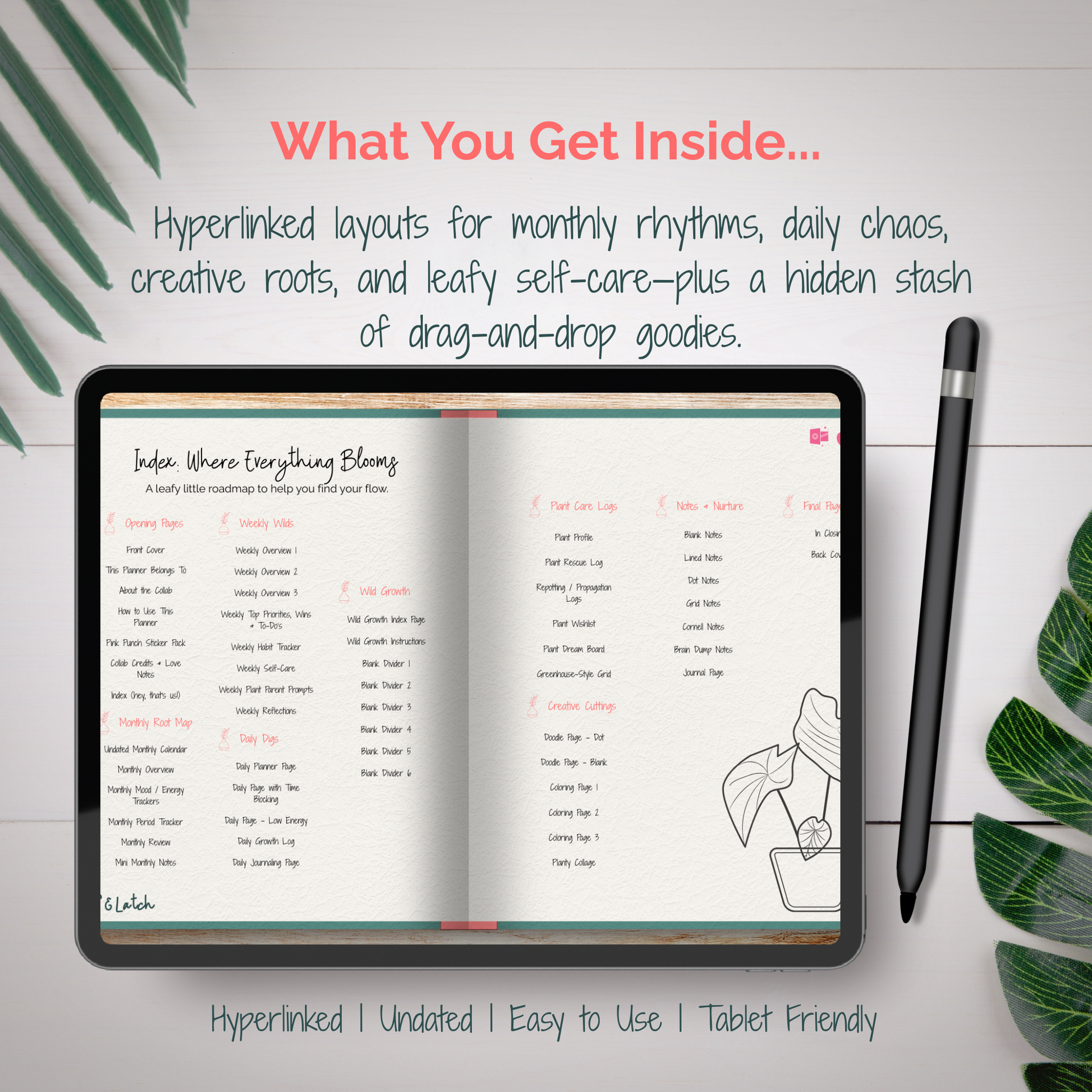 Leafy Life Planner – Volume 1 | Hyperlinked Digital Planner (Collab with Pink Punch Studio) - Stick This Sticker Co LLC