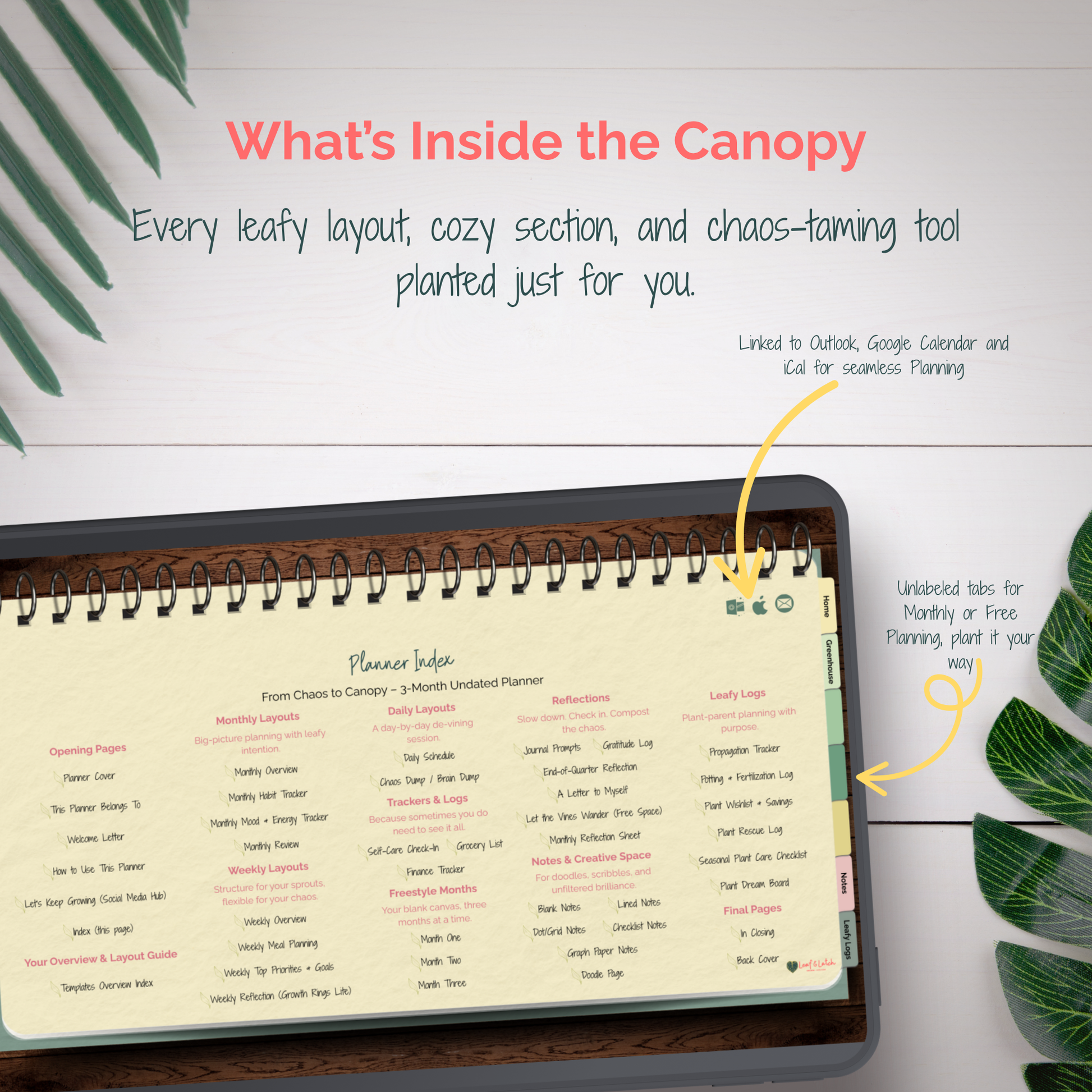 From Chaos to Canopy – 3-Month Undated Digital Planner (Hyperlinked, Plant-Inspired Layout) - Stick This Sticker Co LLC