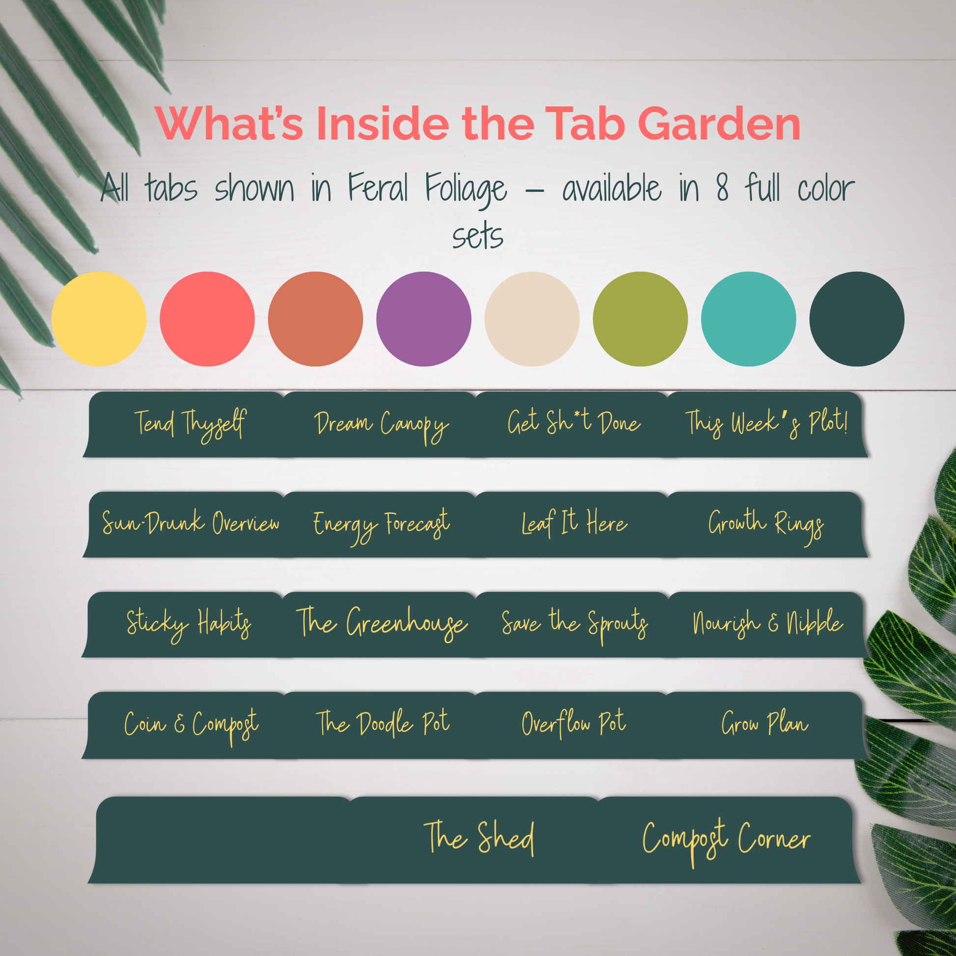 Tend & Tab Digital Planner Tabs – 152 PNG Stickers | 8 Botanical Color Sets | Compatible with GoodNotes, Notability, Zinnia - Stick This Sticker Co LLC